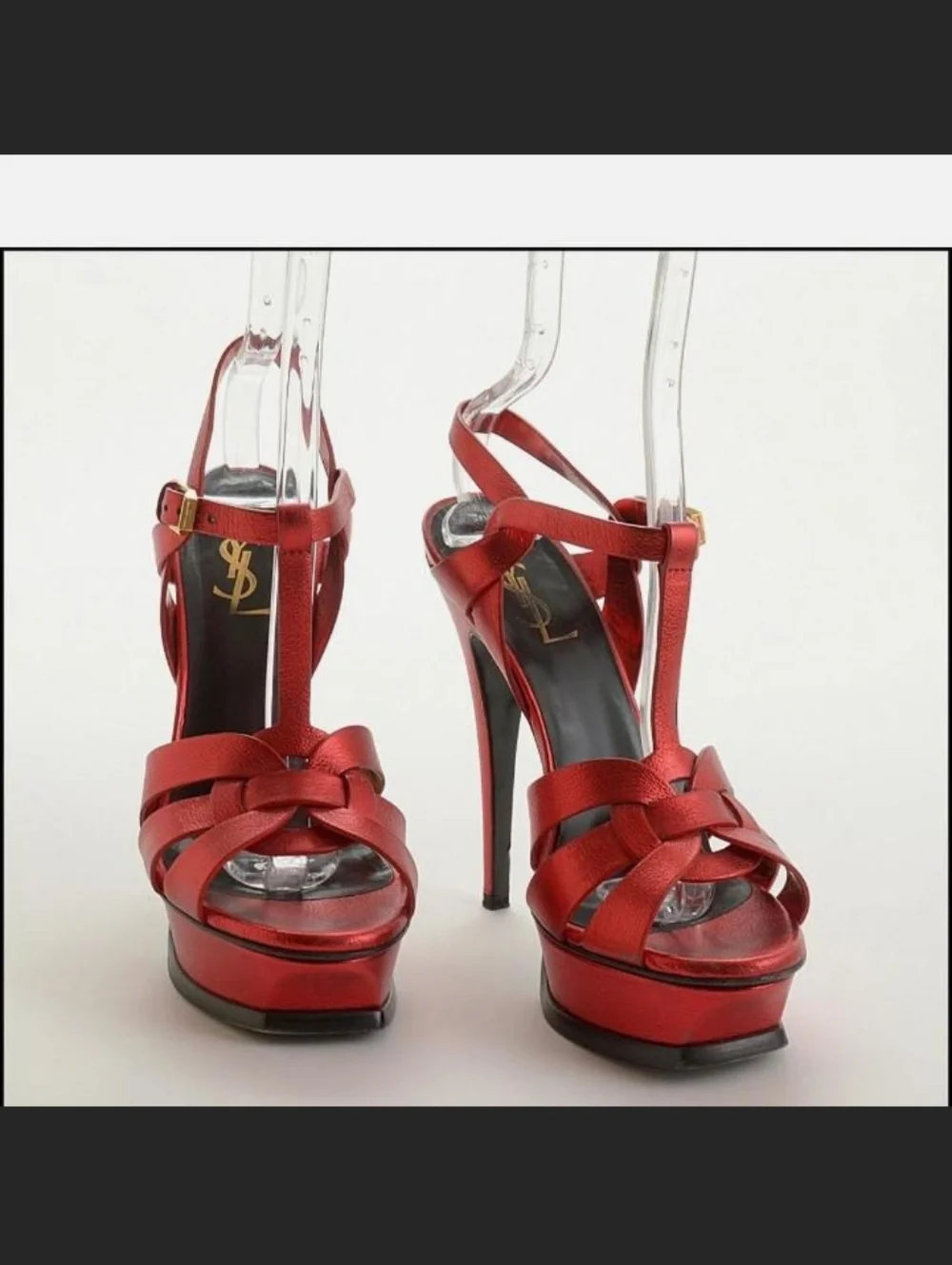 AuthenticSaint Laurent Iconic Tribute Stilettos In Metallic  Red Size 36.5 - Picture 2 of 10